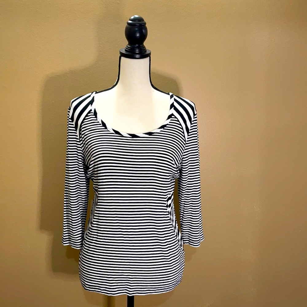 J. Lo asymmetrical striped 3/4 sleeve top